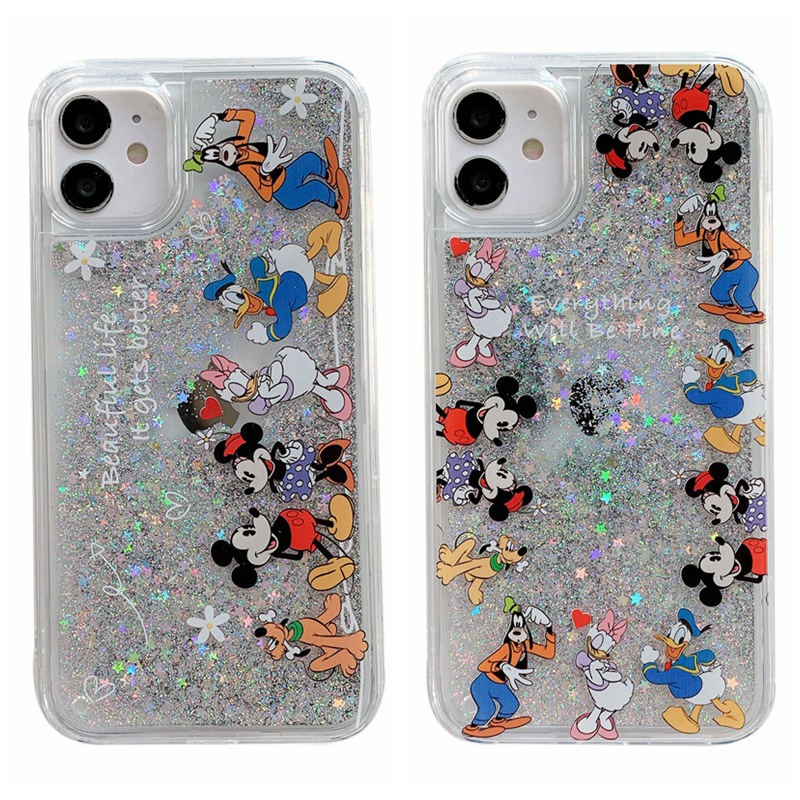 適用iPhone15ProMax手機殼 蘋果14唐老鴨黛西米奇米妮閃粉流沙殼X