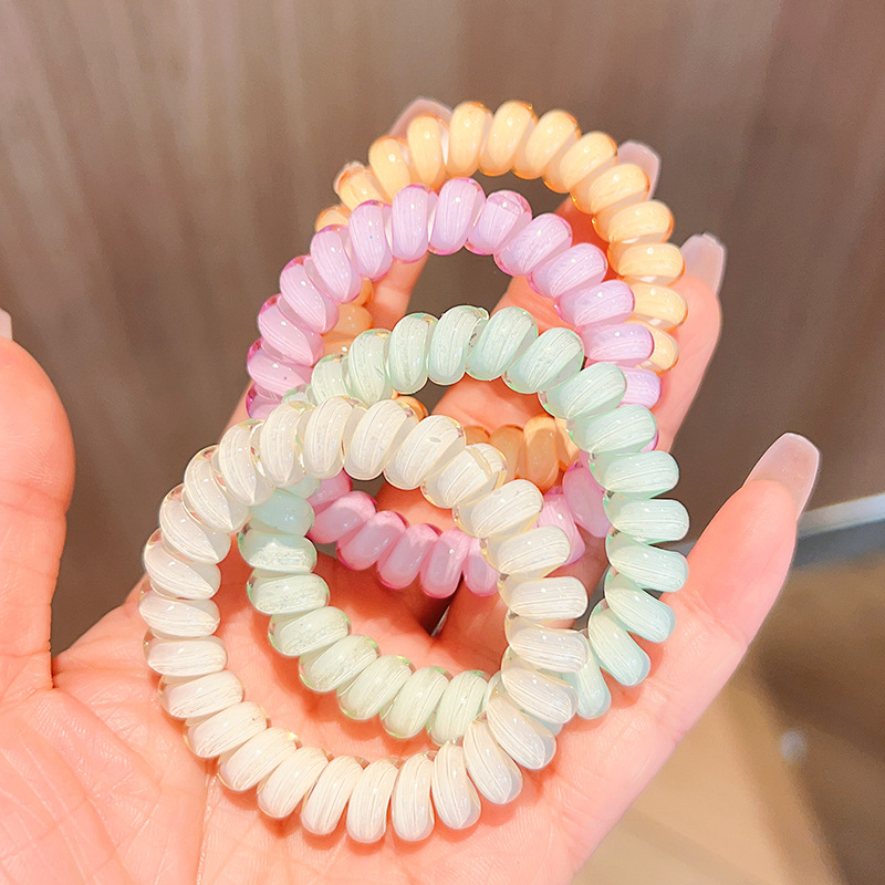 New Korean Style Telephone Line Hair Ring Women's Hair Rope Transparent Jelly Color Head Rope Women's Rubber Band Women's Hair Ponytail Bracelet