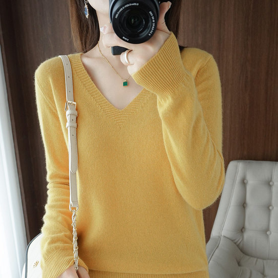 2025 Spring New Solid Color V-Neck Knitted Base Shirt Pullover Slim Sweater Thin Styline Interior