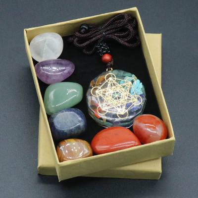 1061-Colorful Irregular Natural Stone Yoga Stone Colorful Stone Pendant Set Gravel Resin Necklace