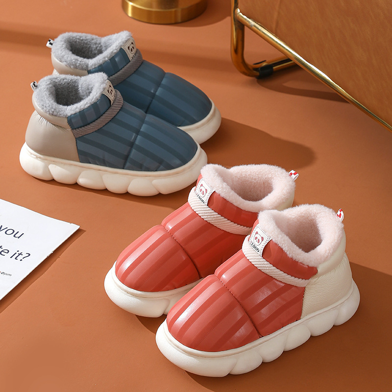 2023 New Home cotton shoes indoor home thick bottom waterproof leather cotton shoes fleece-lined thickened home shoes can be worn outside