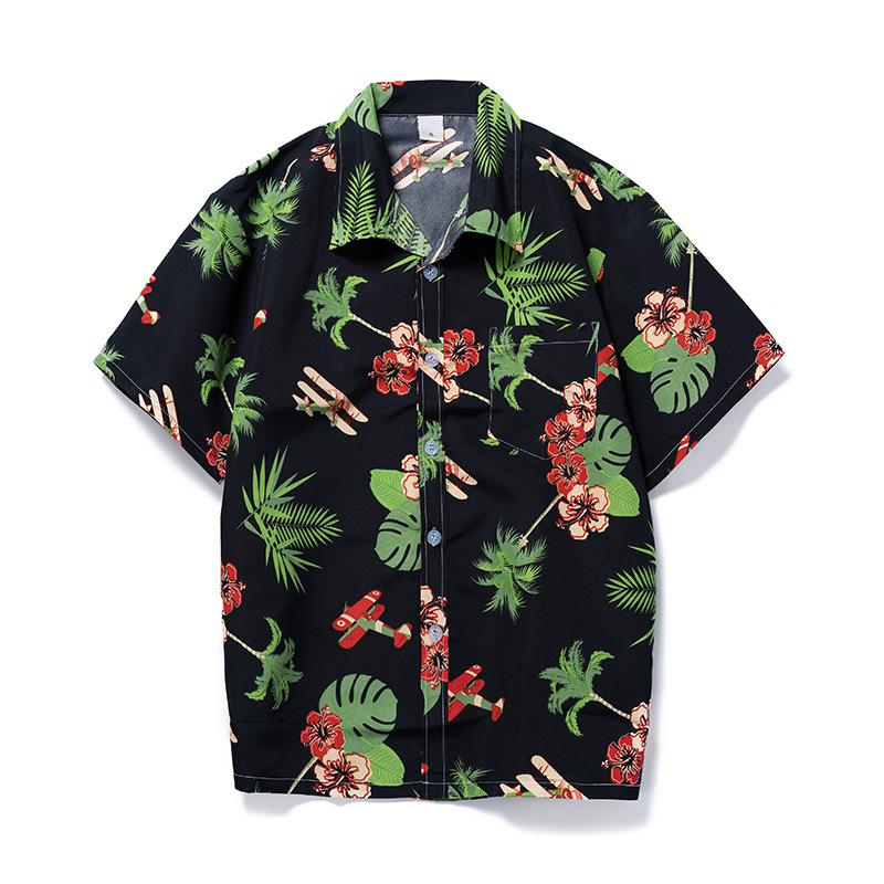 Hawaiian Style Seaside Floral Beach Summer Thin Fashionable Loose Casual Vacation Shirt Floral Shirt Men's Short Sleeve