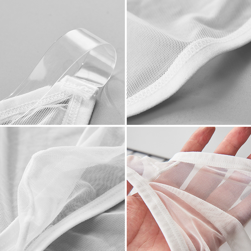 Full Mesh men's transparent thin ice silk single layer U convex low waist breathable sports sexy briefs underwear