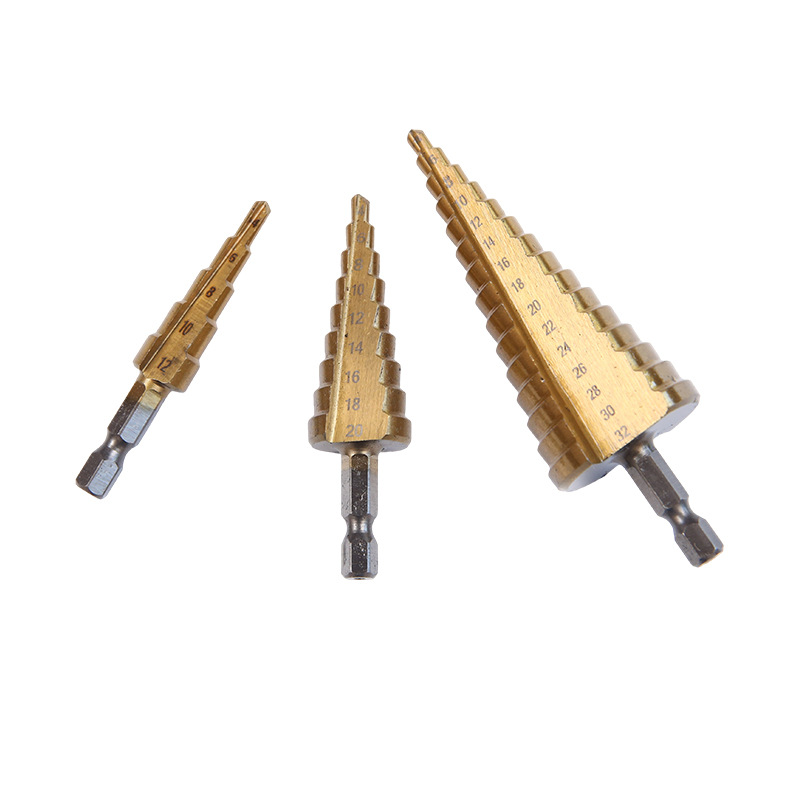 Pagoda drill serrated drill 6-piece set 3-piece set titanium-plated pagoda drill woodworking hole reaming groove step drill suit