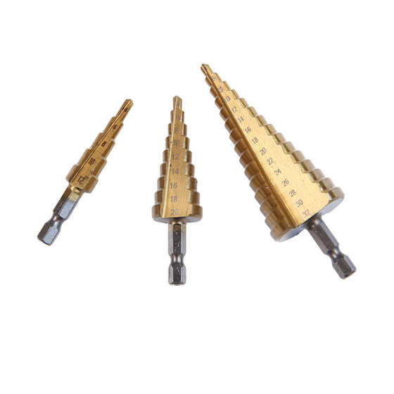 Pagoda drill serrated drill 6-piece set 3-piece set titanium-plated pagoda drill woodworking hole reaming groove step drill suit