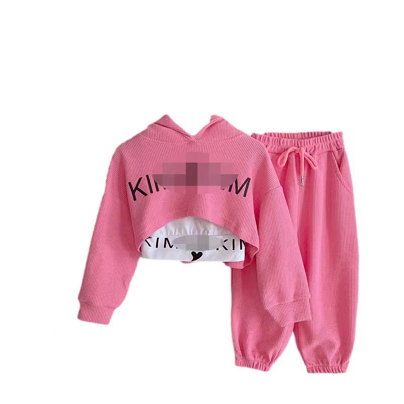 Foreign Trade Girls' Suit Spring and Autumn New Children's Long-sleeved Hooded Sweater Casual Pants Trendy Three-piece Suit