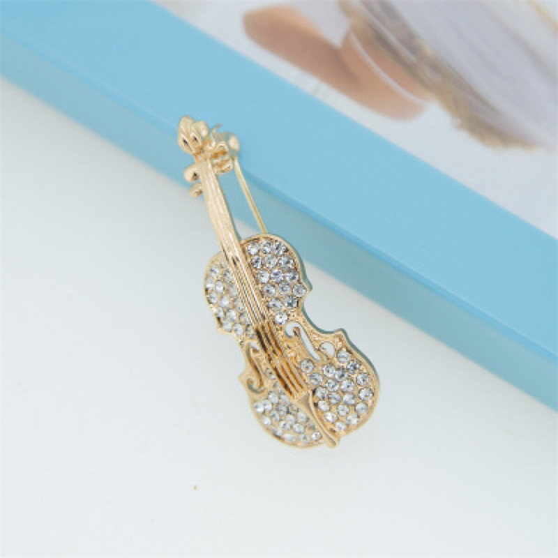 Fashion Personality Violin Brooch Women's All-match Rhinestone Pins Elegant Dropping Oil Corsage Amazon Explosions Wholesale
