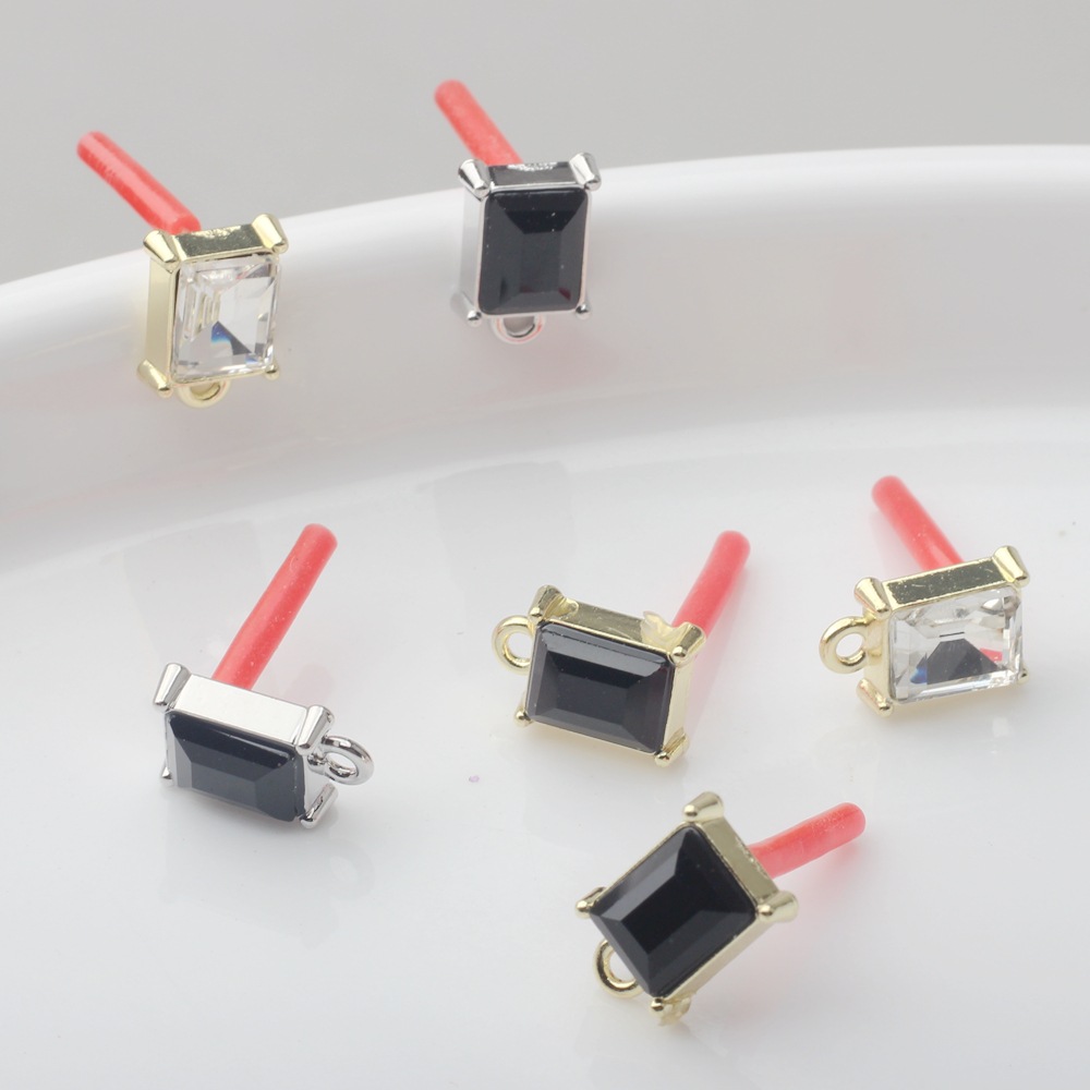 Alloy jewelry wholesale alloy inlay Crystal rectangular ear pin accessories DIY handmade earrings jewelry