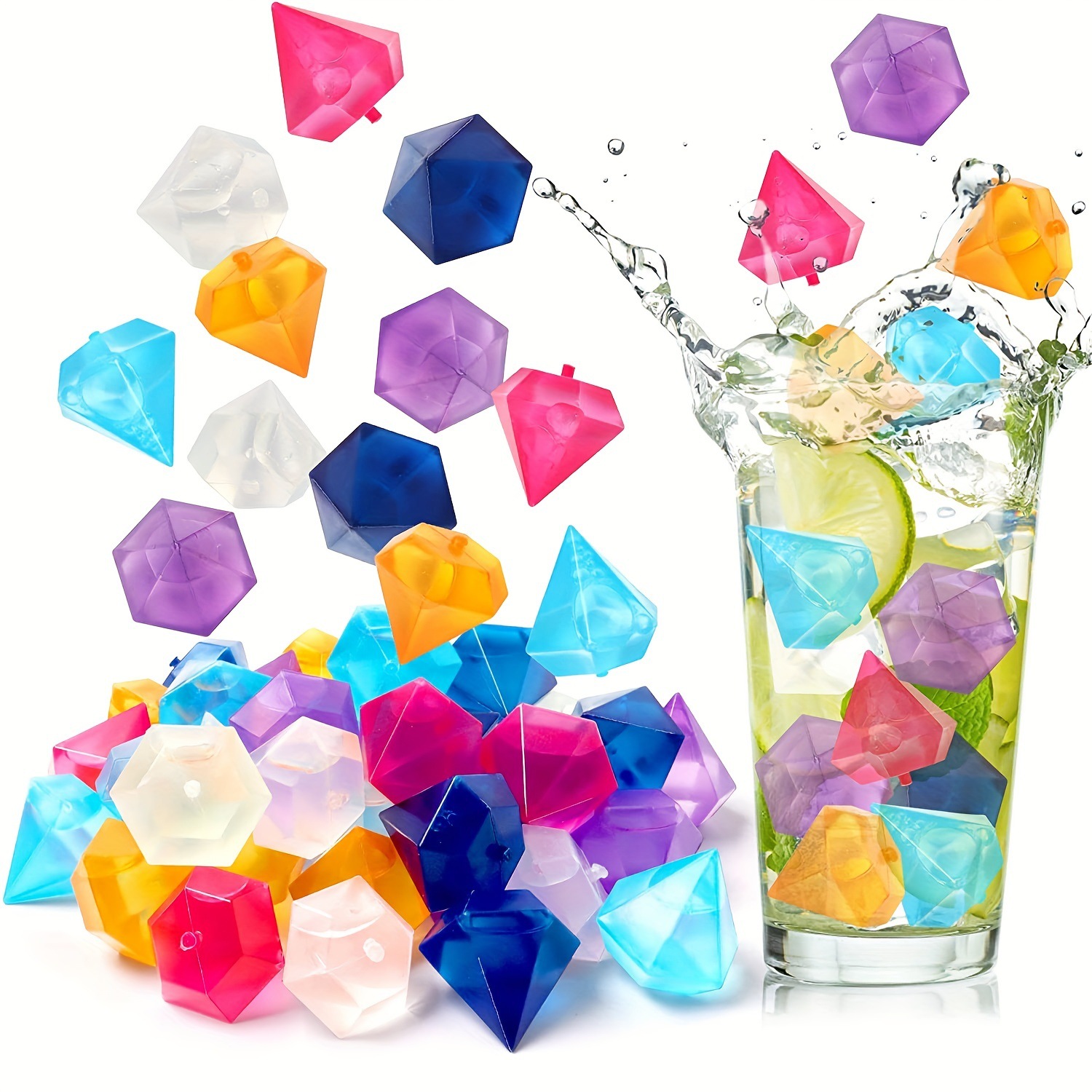 24 food grade reusable drinks ice particles color diamond shape plastic ice cube drinks ice cubes