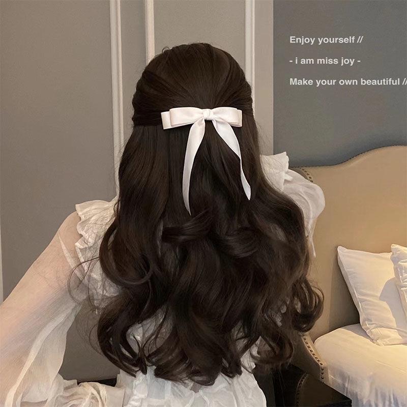 Fairy Sweet Bow Hairpin Double Layer Spring Clip White Black Ribbon Top Clip Side Clip Mori Style Hair Accessories