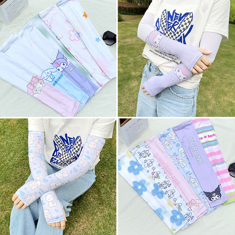 Summer sun protection Ice Silk oversleeve for female students Cute Korean style breathable arm protection ice sleeve outdoor cycling UV protection oversleeve