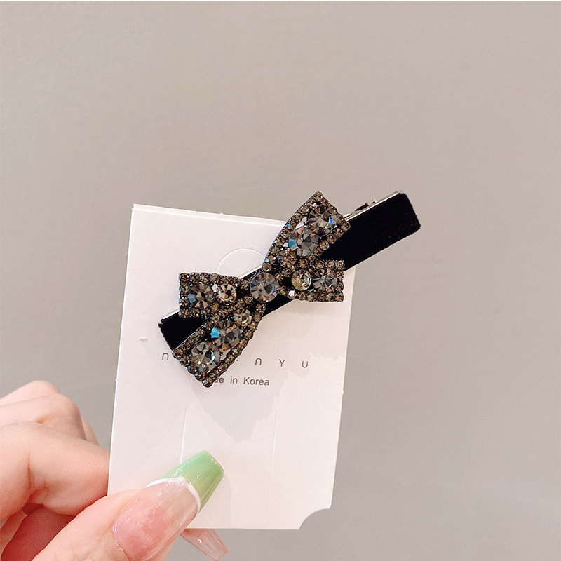 Rhinestone velvet black bangs clip high-grade side clip duckbill clip  style back head Pearl Rhinestone hairpin_voghion.com