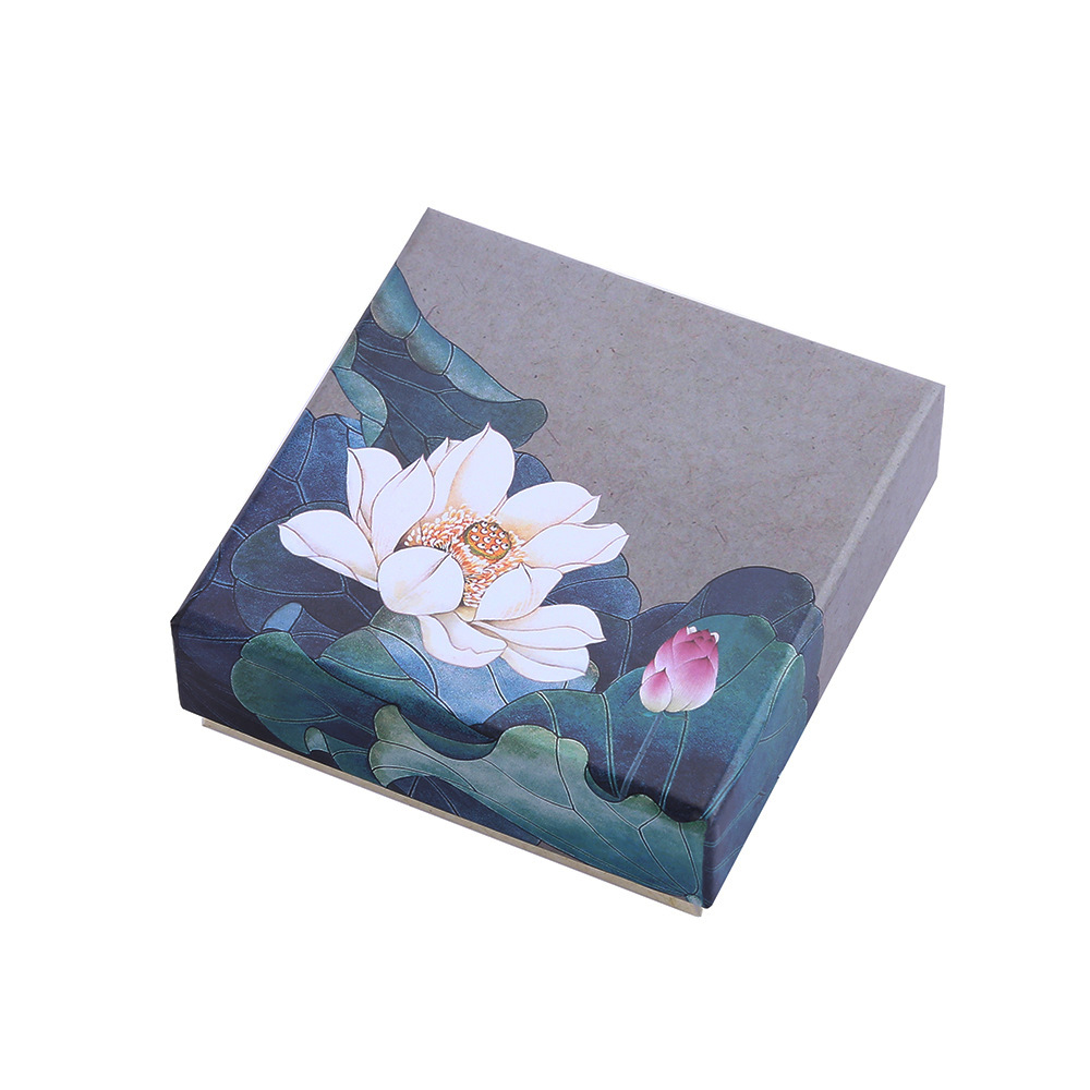 Spot Blue Paper Vintage Lotus Jewelry Box Tiandi Cover Bracelet Necklace Gift Box Jewelry Packaging Box