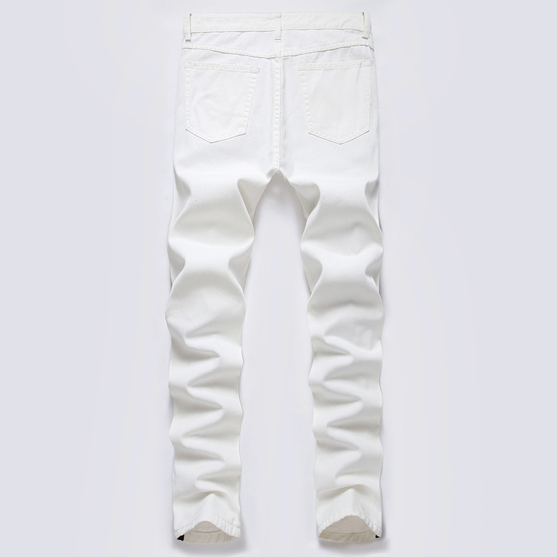 European and American new jeans men's cross-border stretch plus size trousers Amazon hot selling white zipper jeans fashion