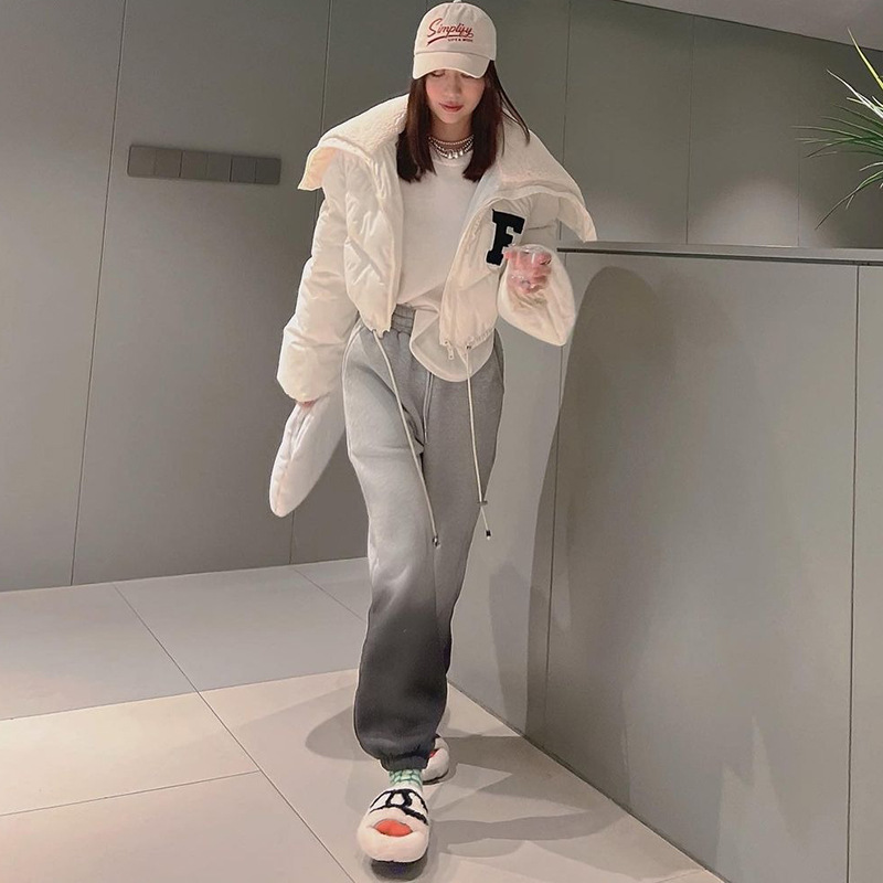 Q22TP392 European and American women's clothing 2022 autumn and winter New Fashion solid color embroidery North American small stand collar casual cot_voghion.com