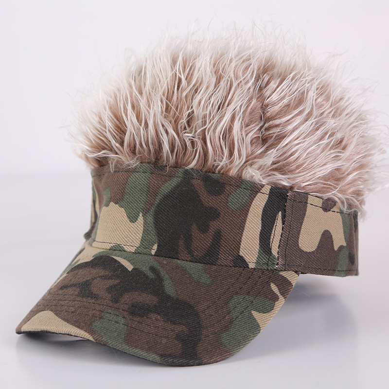 European and American artificial wig camouflage baseball cap one wig hat male funny hip hop sun hat cap wholesale