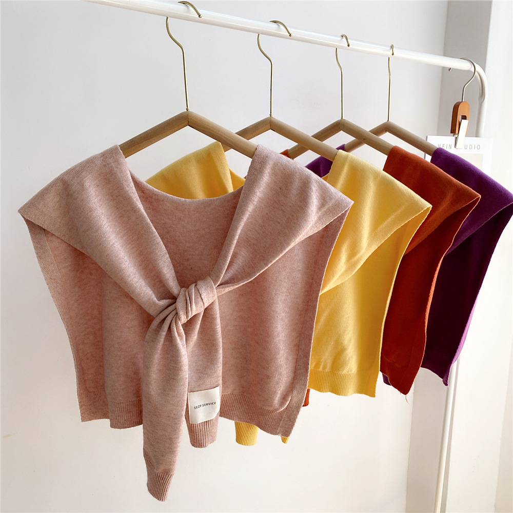 Solid color knitted striped outer shawl women's autumn and winter fake collar decorative waistcoat air-conditioned room shoulder fashion scarf