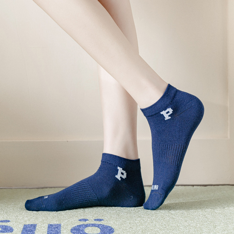 Summer ins Trendy Big P Letter Socks College Style Couple Street Sports Casual Boat Socks Men and Women Fashion Short Socks