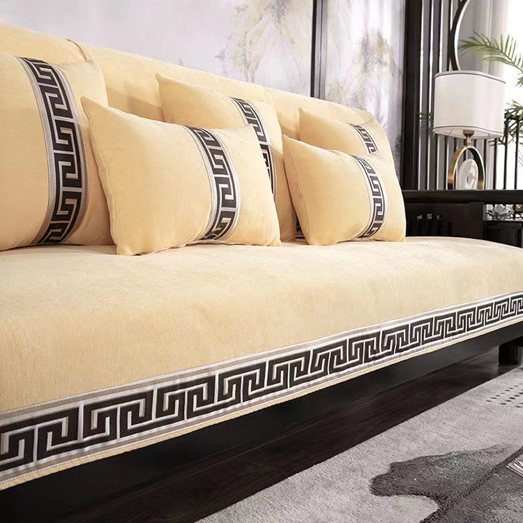 New chenille sofa cushion New Chinese Four Seasons universal sofa cushion solid wood solid color non-slip cover towel wholesale