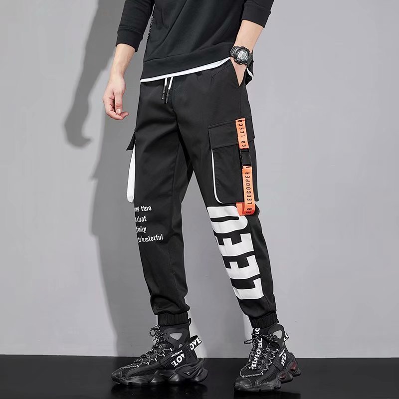 Trendy Brand Functional Cordwork Pants Men's Summer Thin Trendy Letter Printed Multi-Pocket Pants Hip-Hop Casual Pants