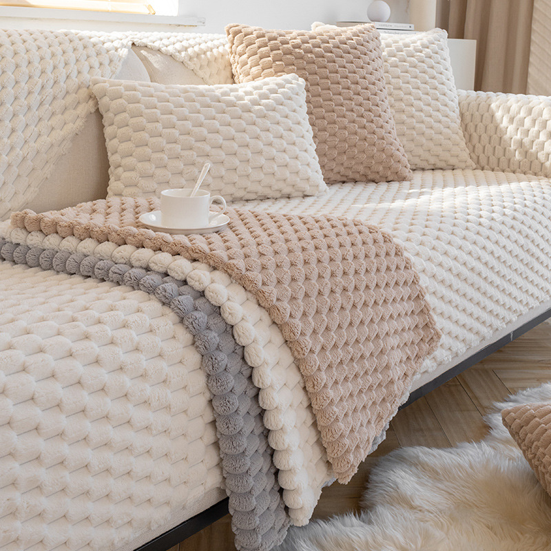Winter Fleece Sofa Cushion with Thick Seat Pad, Simple Modern Anti-Slip Sofa Cover, Blanket Wholesale, Cross-Border Special Supply