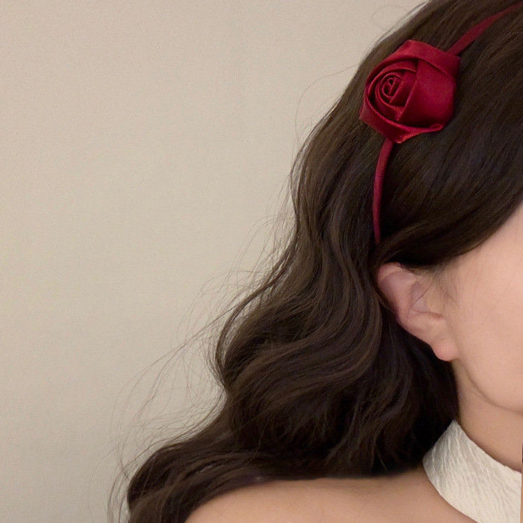 Fransk retro sateng rose blomst pannebånd høykvalitets nisje pannebånd Super fe atmosfære hårnål hårtilbehør_voghion.com