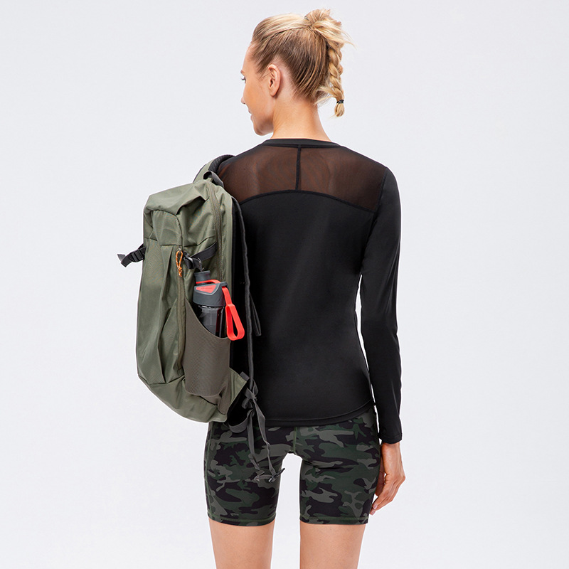 Women's Autumn and Winter Yoga Long Sleeve Quick-drying Breathable Mesh Stitching Elastic Running Sports Fitness Clothes 12522