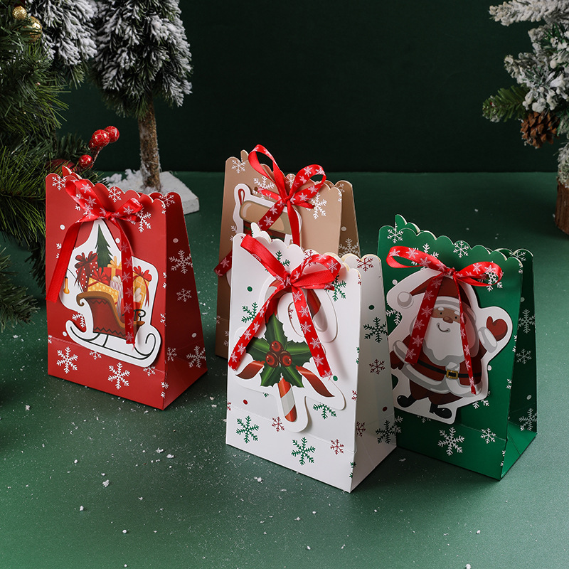 Factory spot Christmas paper bag creative bow snowflake hand candy gift bag cute Christmas gift bag