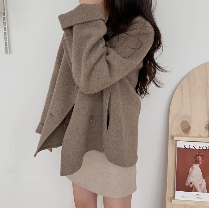 Blazer da donna in misto lana di ispirazione francese, cappotto oversize doppiopetto, elegante capospalla autunno/inverno_voghion.com