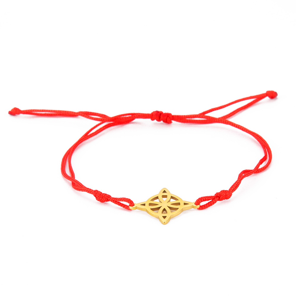 Cross-border Hot Selling Jewelry Titanium Steel Cutting Hollow Four Leaf Small Round 304 Stainless Steel Pendant Jade Line Bracelet