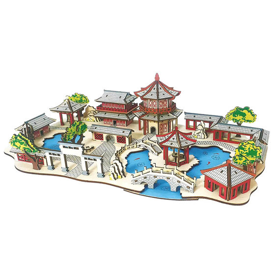 Manufacturer Wholesale Direct Sales National Trend Wooden 3D Stereo Puzzle Chinese Ancient Architecture Hand-Assembled Model Toy Building Blocks