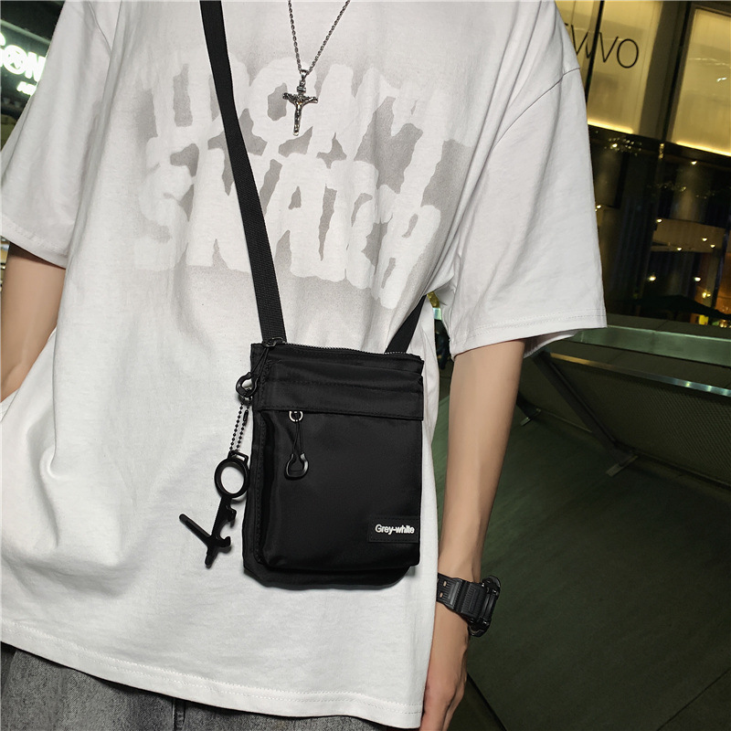 Trendy cool personality Hong Kong style small shoulder bag Square small bag sports trendy fashion mobile phone bag Shoulder Bag Ladies Men's bag