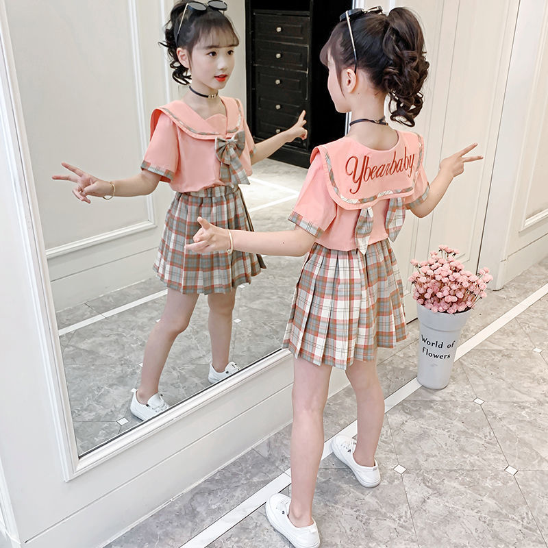 女童套裝夏裝2024新款洋氣網紅jk制服女孩學院風兒童套裙兩件套潮