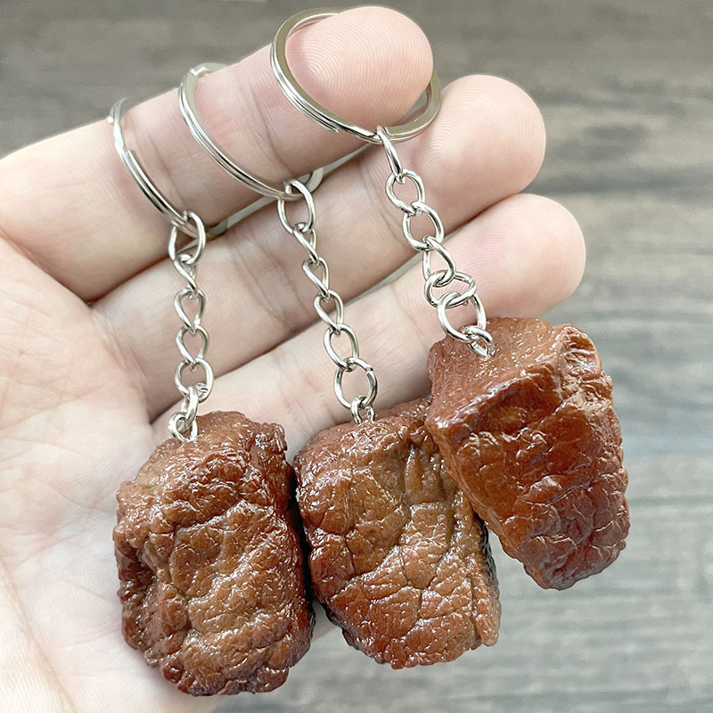 1:1 simulation pvc beef grain hanging beef block keychain couple pendant trick fun schoolbag pendant batch