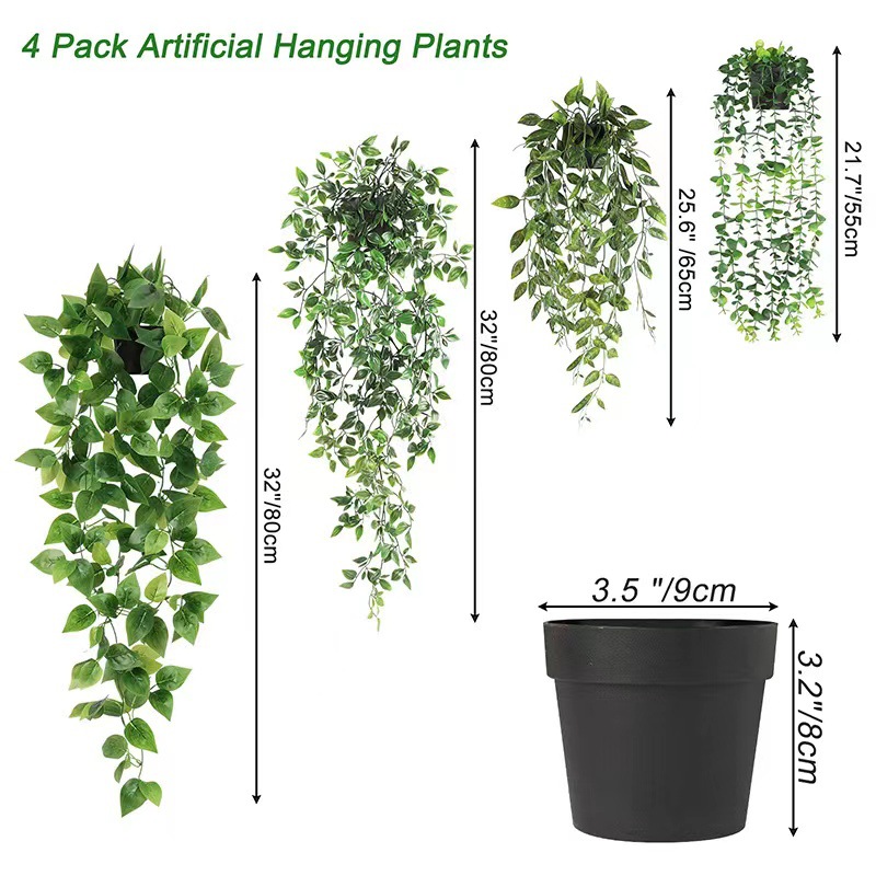 Cross-border artificial potted plant fake hanging plant green eucalyptus Vine Mandala vine with flower pot indoor outdoor decoration