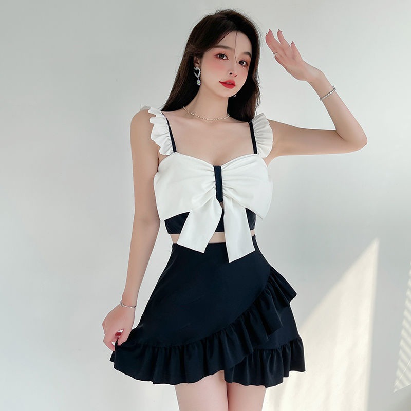 2023 New Internet Celebrity ins Pure Desire Sexy Belly Covering Slimming High Waist Split Skirt Hot Spring Swimsuit Biji