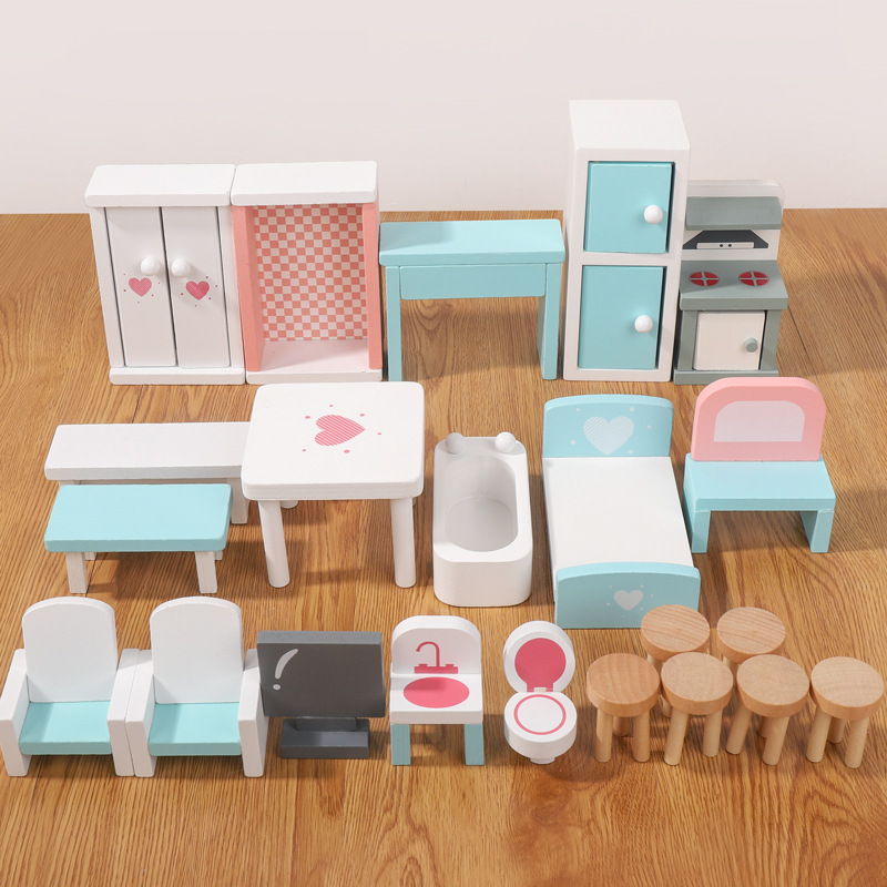 Wooden Children's Mini Simulation Doll Sofa Cabinet Wardrobe Small Furniture suit Play Home Girl Parent-Child Toy