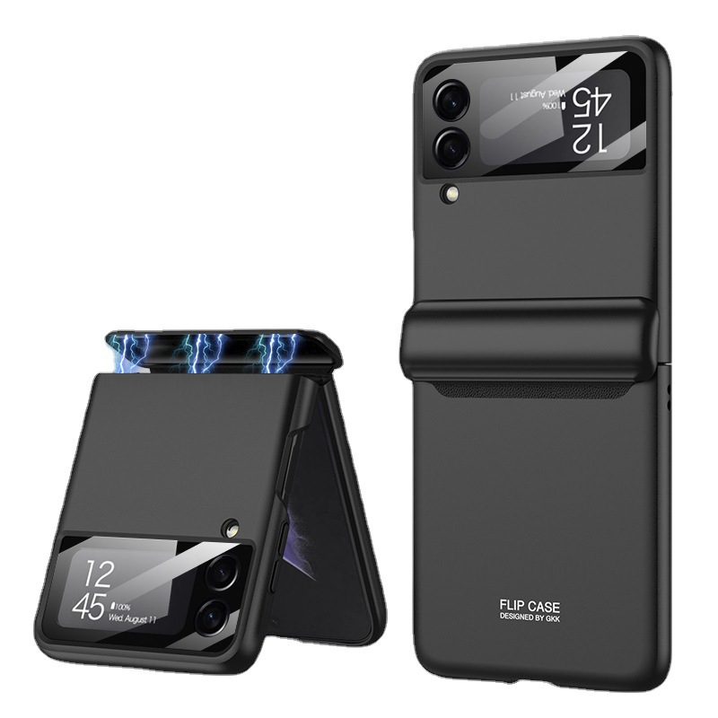 Cross-border new applicable Samsung Z Flip4 magnetic full cover solid color frosted hard cover folding mobile phone protective cover