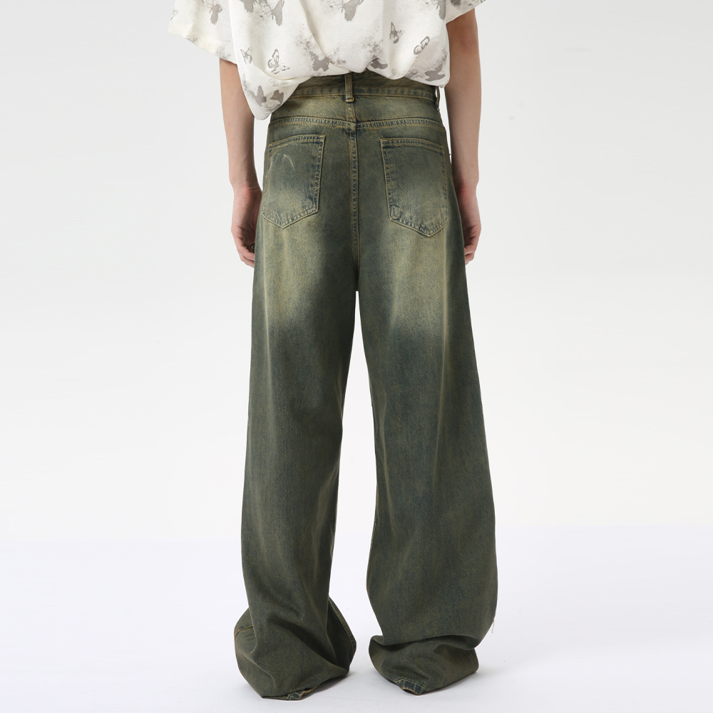 MTLCLOTHES Men's | 2024 Summer New American High Street Retro Old Straight Leg Jeans Tide