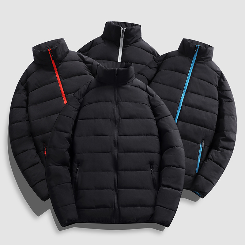 Cross-border foreign trade Men's stand collar casual cotton-padded coat winter New plus size loose zipper contrast color fashion cotton-padded coat