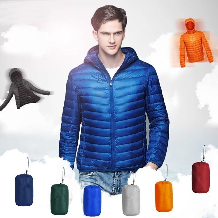 2023 Light Down Jacket Men's Short Hooded Down Jacket Winter Men's White Duck Down Ultra Light Down Jacket Men's Clothing