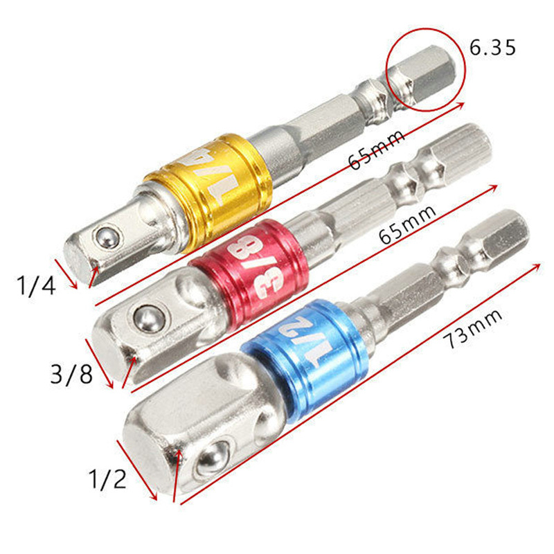 Yun Bei 3pcs Color Connecting Rod AD Beaded Hexagon Handle Connecting Rod 1/2 1/4 3/8 Electric Drill Sleeve Connecting Rod