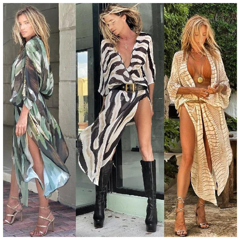 Cross-border Foreign Trade Independent Station New 2021 Summer Printed Large Size Sunscreen Beach Loose Vacation Chiffon Cardigan for Women