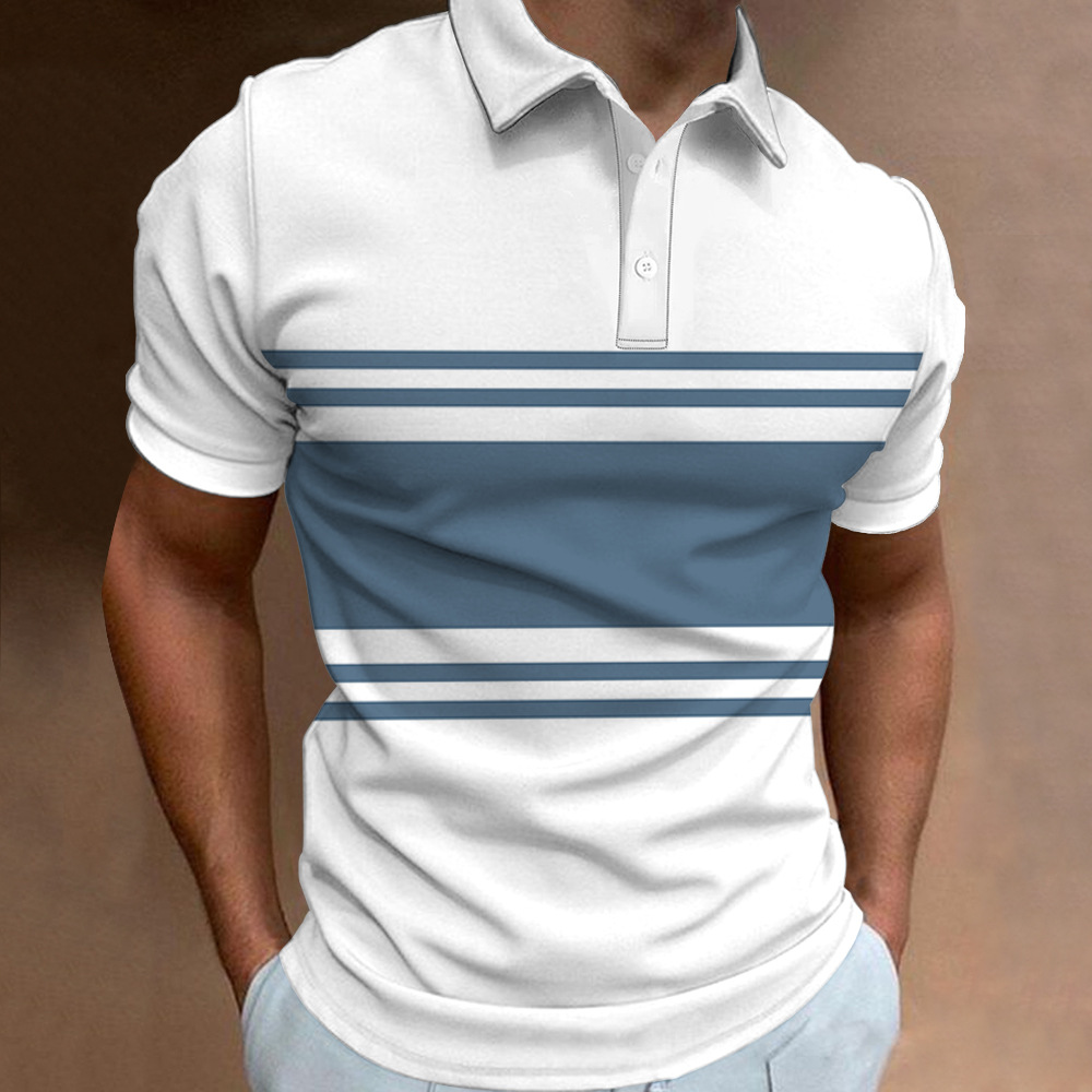 Men's Polo Shirt Stripes Print Short Sleeve T-shirts Casual