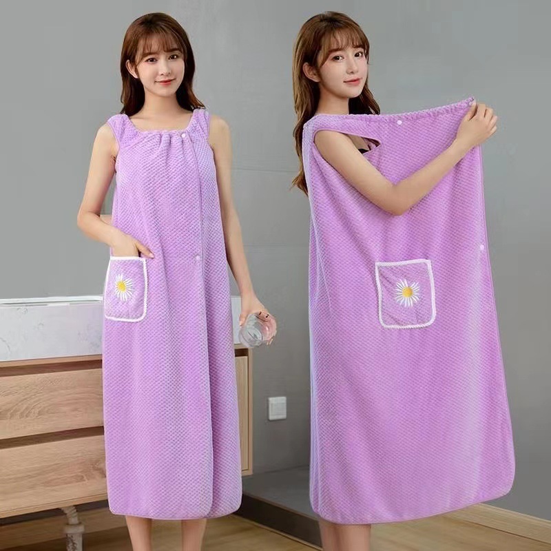Bathrobe Special Sale Clearance Wearable Wrap Towel Adult Bath Towel Cotton Absorbent Bath Skirt Long Coral Fleece Bath Skirt
