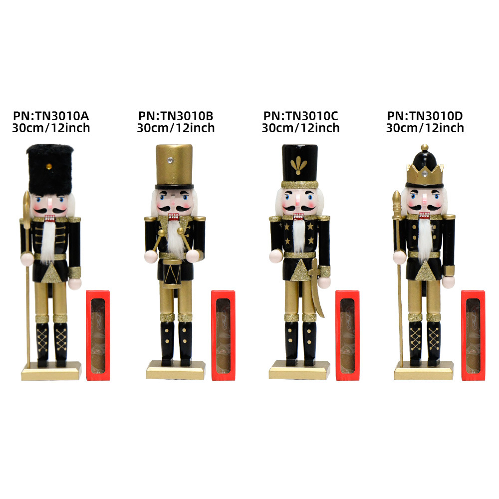 23 new 30cm black gold hair Nutcracker King wooden crafts Lotus cartoon Christmas decoration