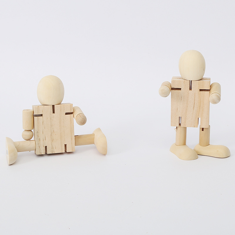Wooden DIY white embryo robot joint deformation puppet graffiti variety children's toy wooden man ornaments