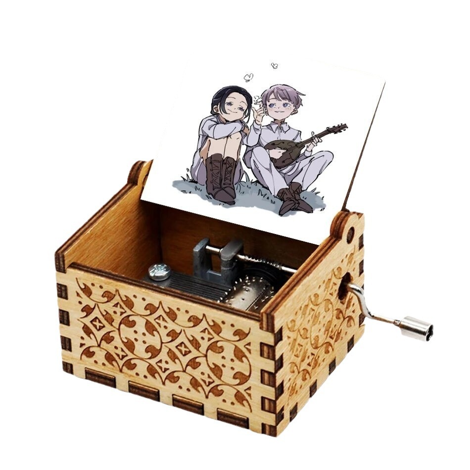 Wooden hand-cranked music box Ghost Blade color printing vintage wooden hand-cranked music box boutique gift wholesale