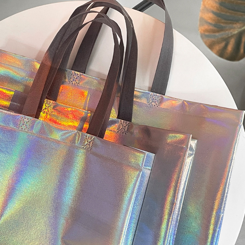 [Colorful Laser] Long Handle Non-woven Handbag logo Trendy Brand Packaging Bag Women's Shoe Shop Shopping Gift Bag