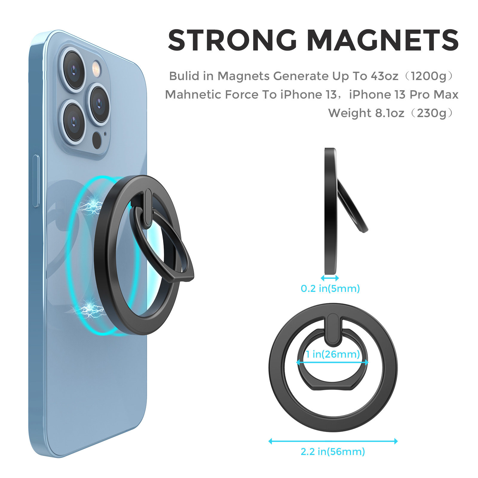 Подходит для мобильного телефона Apple MagSafe Магнитный кронштейн из цинкового сплава iPhone12, 13 и 14 кольцевой кронштейн
